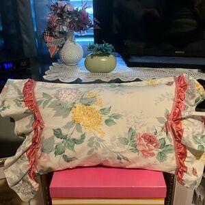 Vintage Handmade Floral and Ruffled Small Pillow W/ Removable Cover